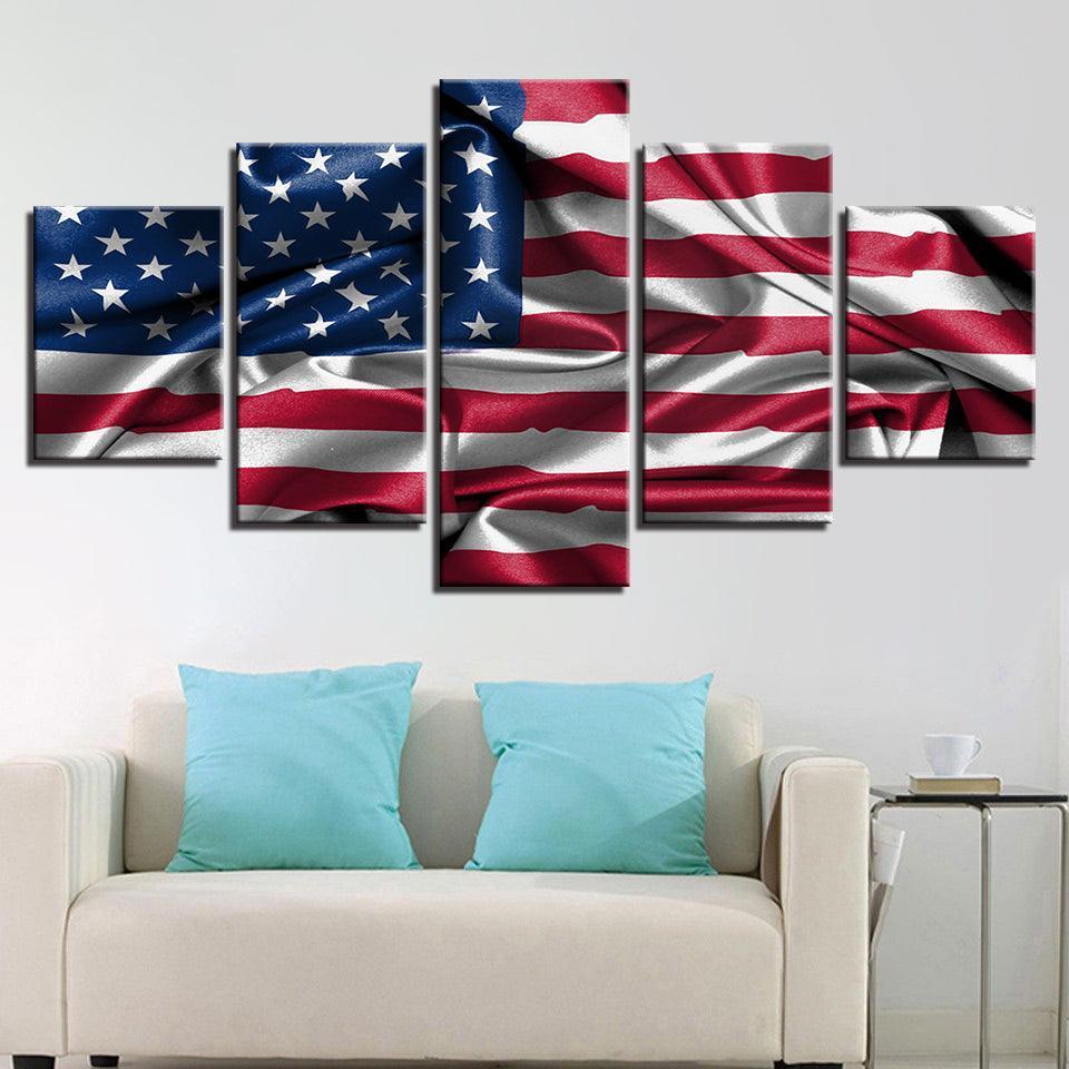 American Flag Living Room 5 Piece HD Multi Panel Canvas Wall Art Frame-Original Frame