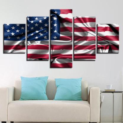 American Flag Living Room 5 Piece HD Multi Panel Canvas Wall Art Frame-Original Frame