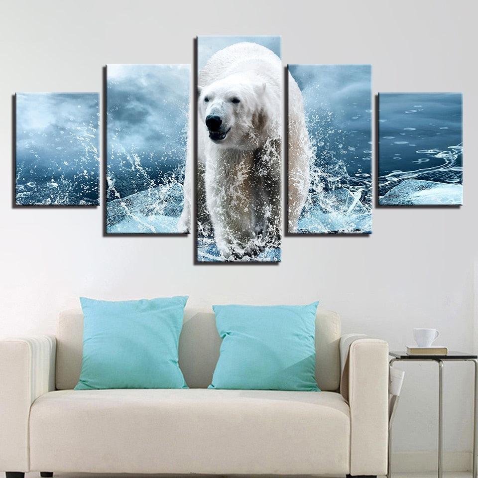 Polar Bear 5 Piece HD Multi Panel Canvas Wall Art-Original Frame
