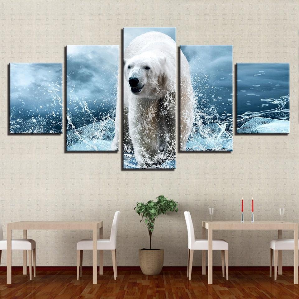 Polar Bear 5 Piece HD Multi Panel Canvas Wall Art-Original Frame