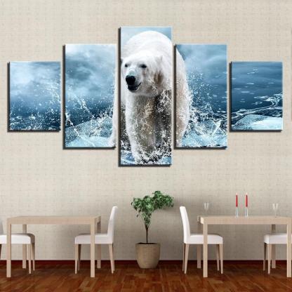 Polar Bear 5 Piece HD Multi Panel Canvas Wall Art-Original Frame