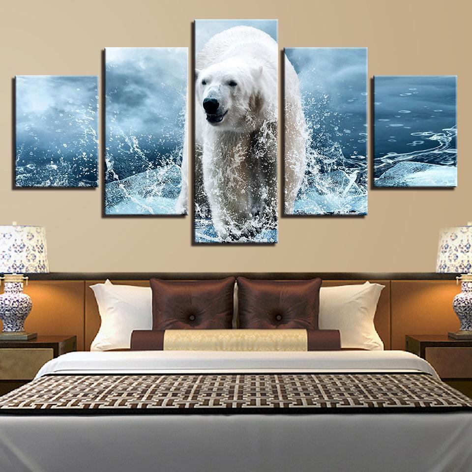 Polar Bear 5 Piece HD Multi Panel Canvas Wall Art-Original Frame
