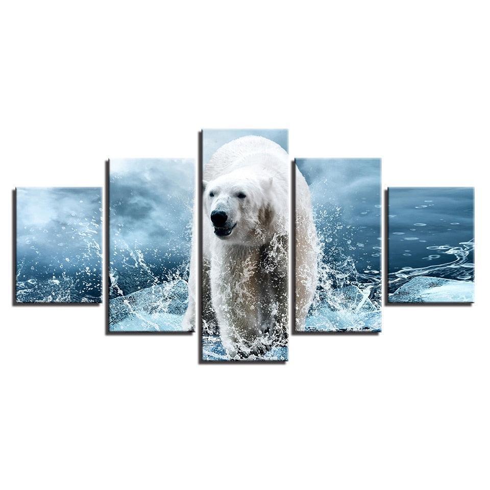 Polar Bear 5 Piece HD Multi Panel Canvas Wall Art-Original Frame