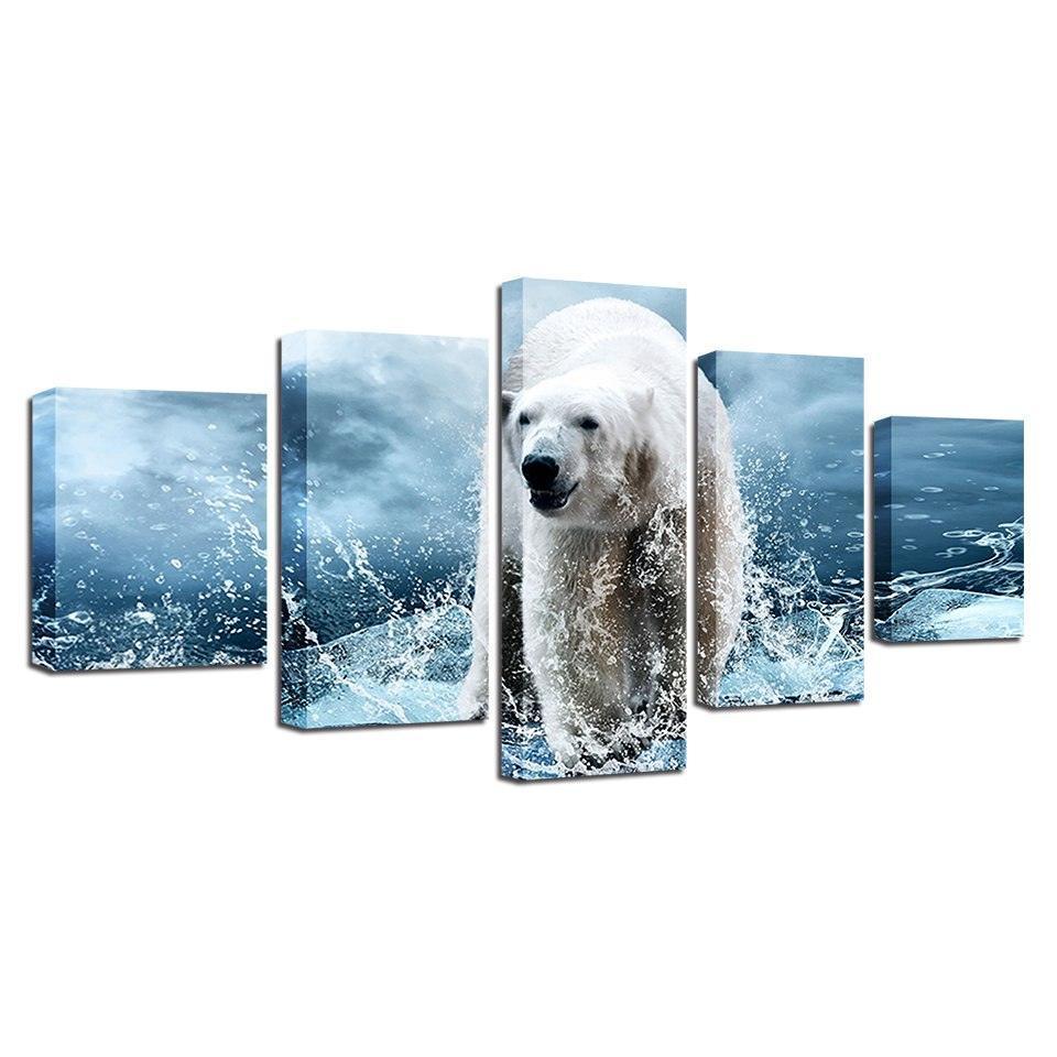 Polar Bear 5 Piece HD Multi Panel Canvas Wall Art-Original Frame