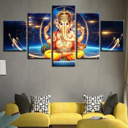 Lord Ganesha 5 Piece HD Multi Panel Canvas Abstract Wall Art Frame-Original Frame