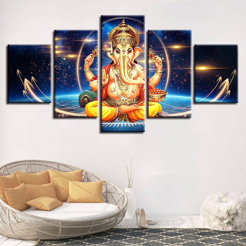 Lord Ganesha 5 Piece HD Multi Panel Canvas Abstract Wall Art Frame-Original Frame
