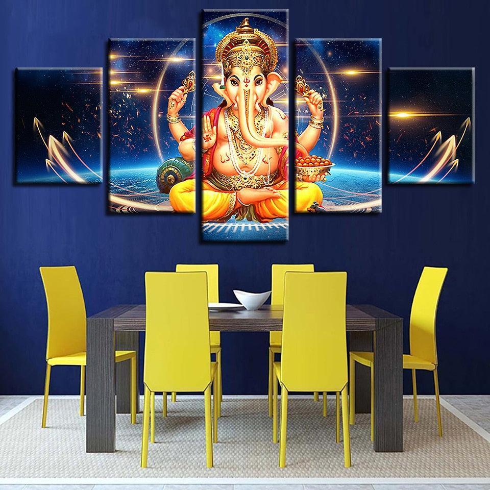 Lord Ganesha 5 Piece HD Multi Panel Canvas Abstract Wall Art Frame-Original Frame