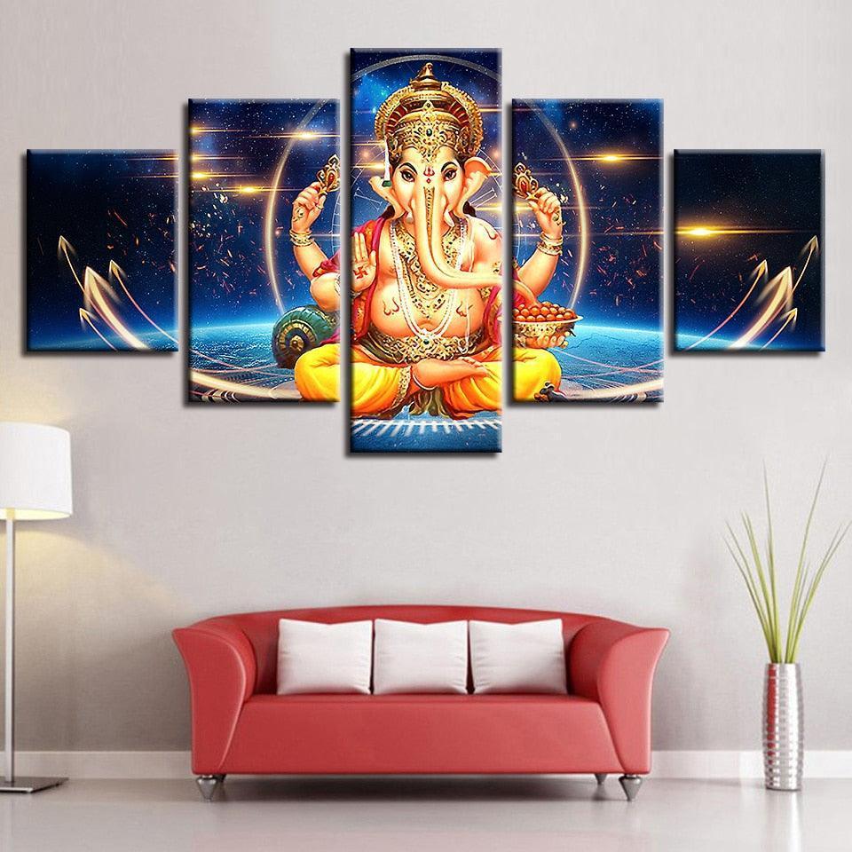 Lord Ganesha 5 Piece HD Multi Panel Canvas Abstract Wall Art Frame-Original Frame
