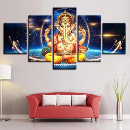 Lord Ganesha 5 Piece HD Multi Panel Canvas Abstract Wall Art Frame-Original Frame