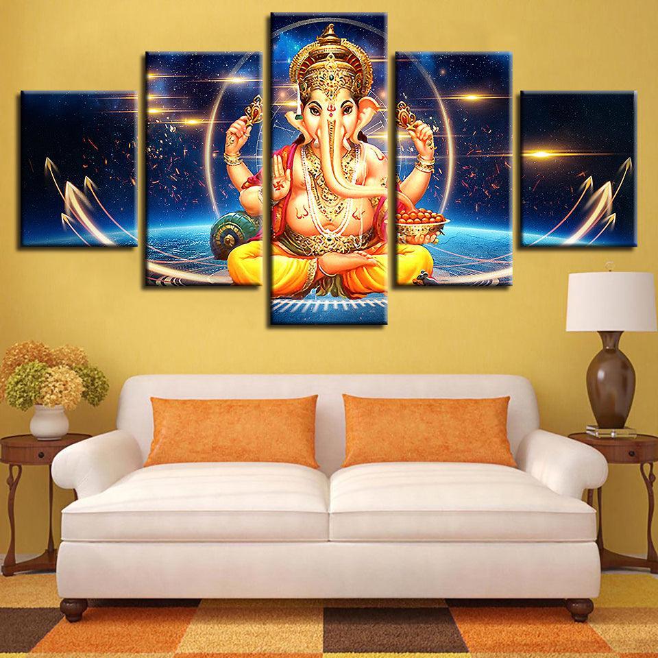 Lord Ganesha 5 Piece HD Multi Panel Canvas Abstract Wall Art Frame-Original Frame