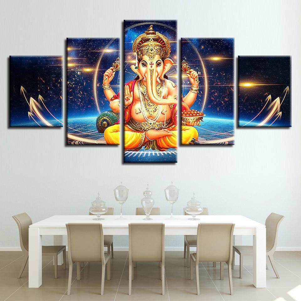 Lord Ganesha 5 Piece HD Multi Panel Canvas Abstract Wall Art Frame-Original Frame
