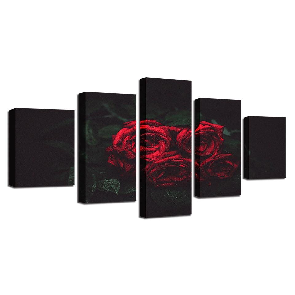 Red And Black Rose Flowers 5 Piece HD Multi Panel Canvas Wall Art Frame-Original Frame
