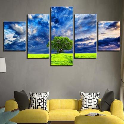 Blue Sky Tree 5 Piece HD Multi Panel Canvas Wall Art Frame-Original Frame