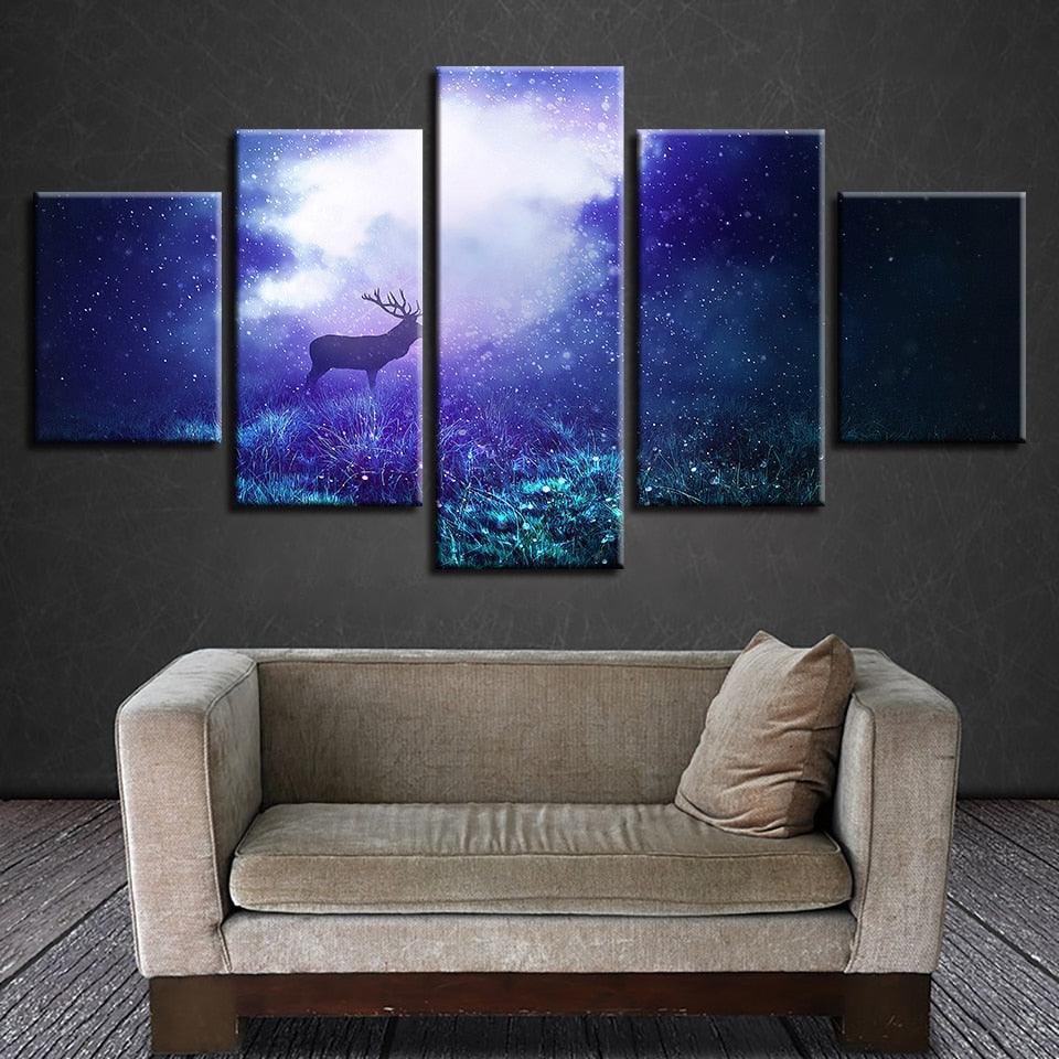 Magical Deer 5 Piece HD Multi Panel Canvas Wall Art Frame-Original Frame