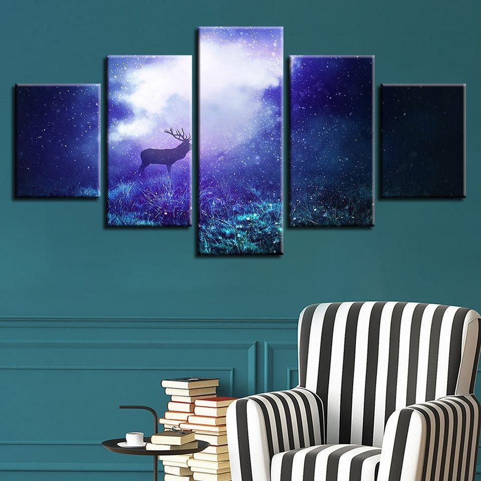 Magical Deer 5 Piece HD Multi Panel Canvas Wall Art Frame-Original Frame