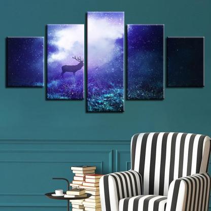 Magical Deer 5 Piece HD Multi Panel Canvas Wall Art Frame-Original Frame