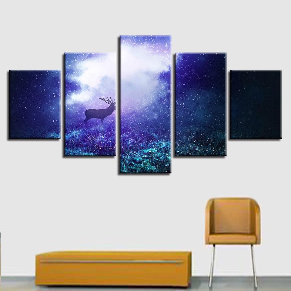 Magical Deer 5 Piece HD Multi Panel Canvas Wall Art Frame-Original Frame