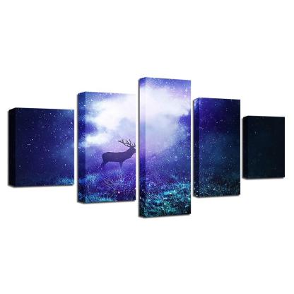 Magical Deer 5 Piece HD Multi Panel Canvas Wall Art Frame-Original Frame