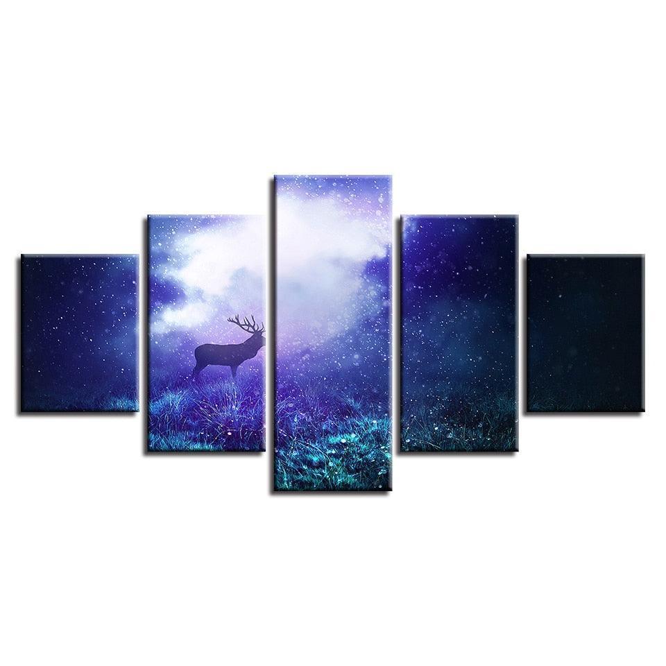Magical Deer 5 Piece HD Multi Panel Canvas Wall Art Frame-Original Frame