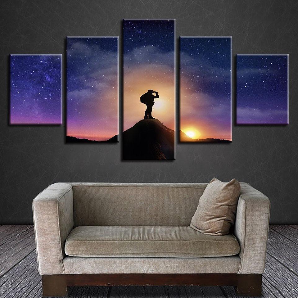 Mountaintop Sunset 5 Piece HD Multi Panel Canvas Wall Art Frame-Original Frame