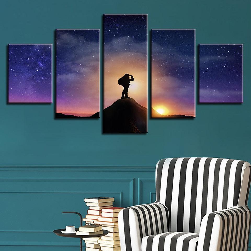 Mountaintop Sunset 5 Piece HD Multi Panel Canvas Wall Art Frame-Original Frame