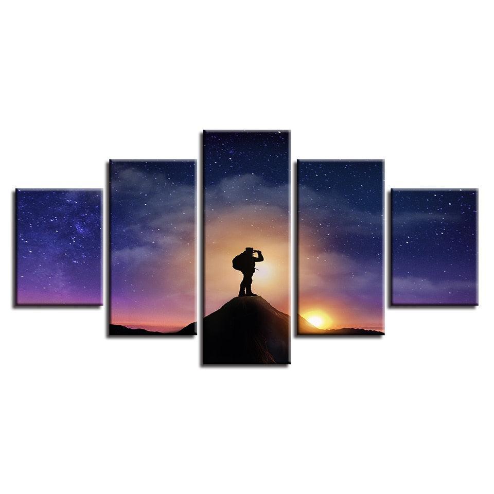 Mountaintop Sunset 5 Piece HD Multi Panel Canvas Wall Art Frame-Original Frame