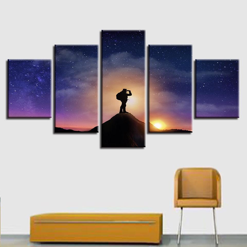 Mountaintop Sunset 5 Piece HD Multi Panel Canvas Wall Art Frame-Original Frame