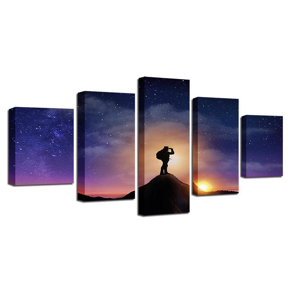 Mountaintop Sunset 5 Piece HD Multi Panel Canvas Wall Art Frame-Original Frame