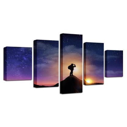 Mountaintop Sunset 5 Piece HD Multi Panel Canvas Wall Art Frame-Original Frame