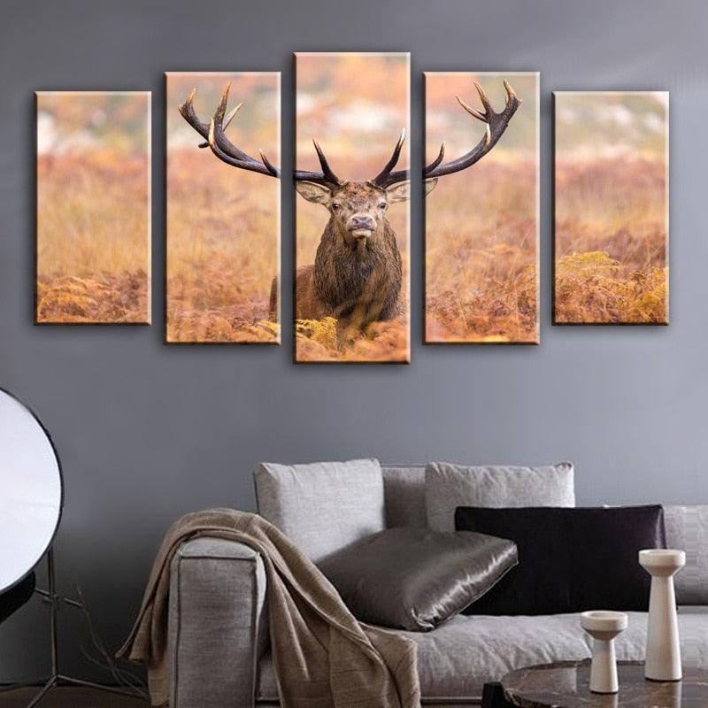Elk Portrait 5 Piece HD Multi Panel Canvas Wall Art Frame-Original Frame