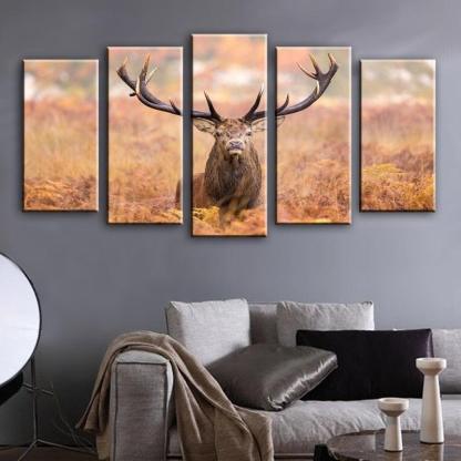 Elk Portrait 5 Piece HD Multi Panel Canvas Wall Art Frame-Original Frame