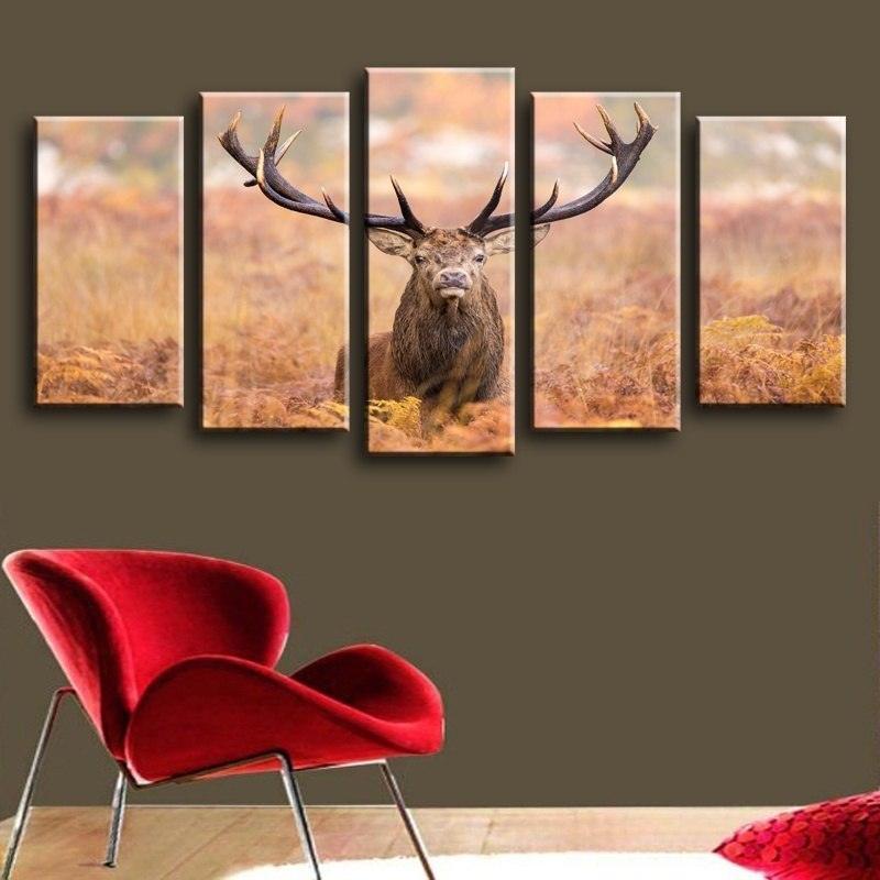 Elk Portrait 5 Piece HD Multi Panel Canvas Wall Art Frame-Original Frame
