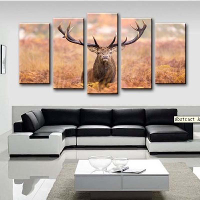 Elk Portrait 5 Piece HD Multi Panel Canvas Wall Art Frame-Original Frame