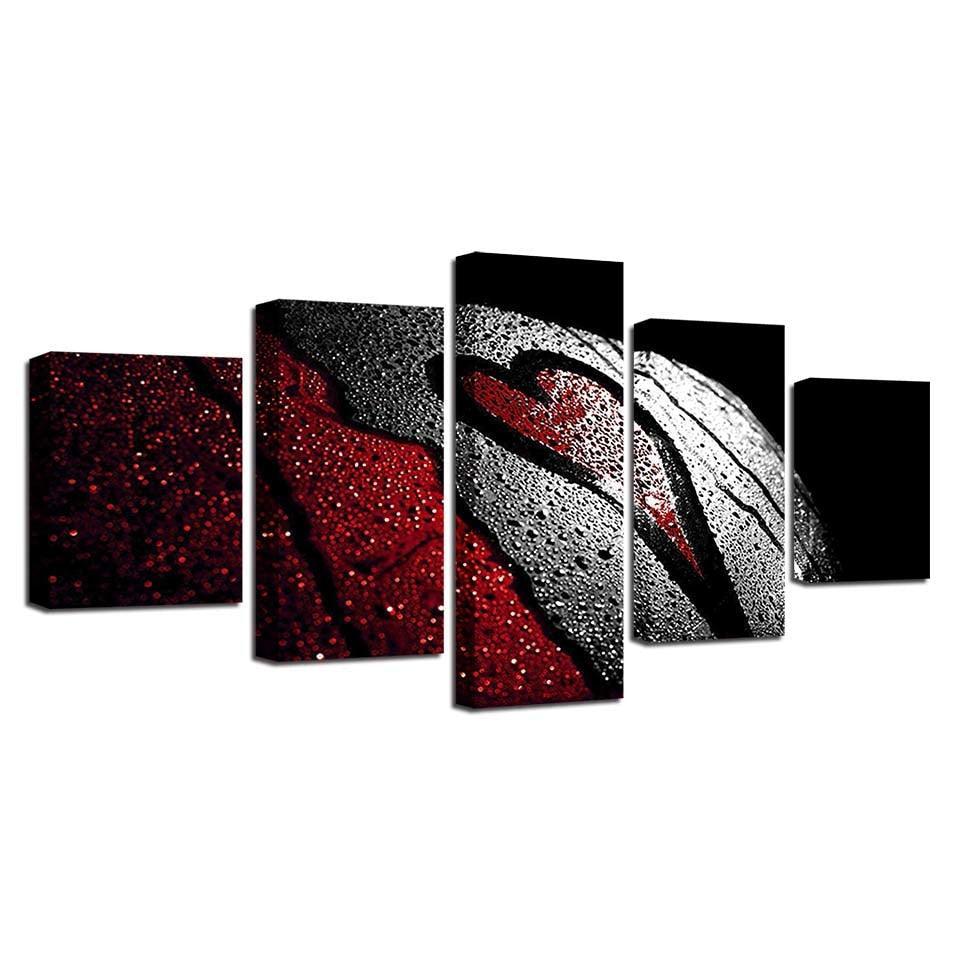 Cordate Shape Basketball 5 Piece HD Multi Panel Canvas Wall Art Frame-Original Frame
