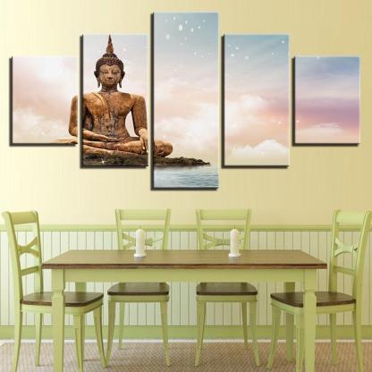 Statue Of Buddha 5 Piece HD Multi Panel Canvas Wall Art Frame-Original Frame