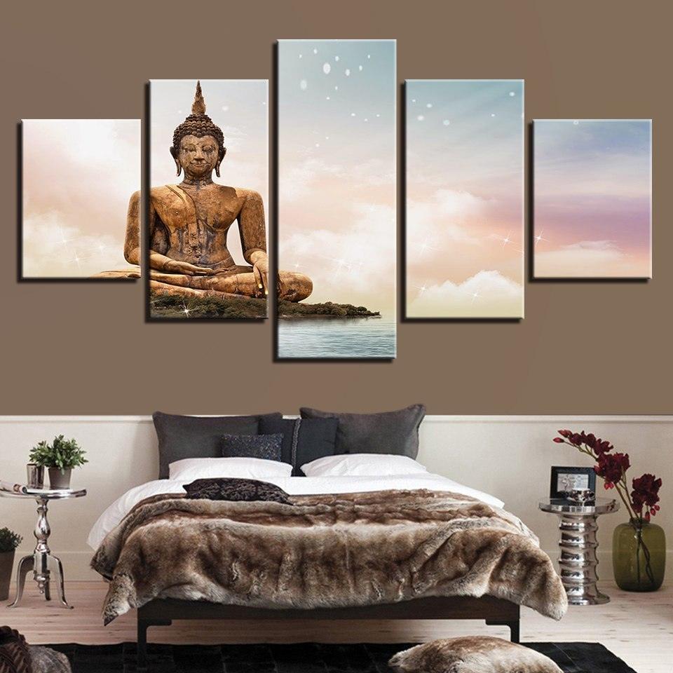 Statue Of Buddha 5 Piece HD Multi Panel Canvas Wall Art Frame-Original Frame