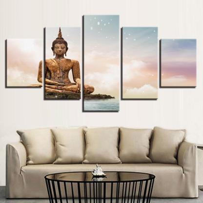 Statue Of Buddha 5 Piece HD Multi Panel Canvas Wall Art Frame-Original Frame
