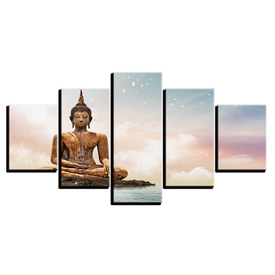 Statue Of Buddha 5 Piece HD Multi Panel Canvas Wall Art Frame-Original Frame