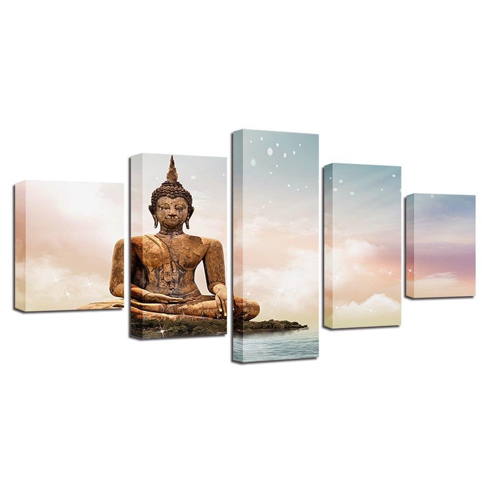 Statue Of Buddha 5 Piece HD Multi Panel Canvas Wall Art Frame-Original Frame