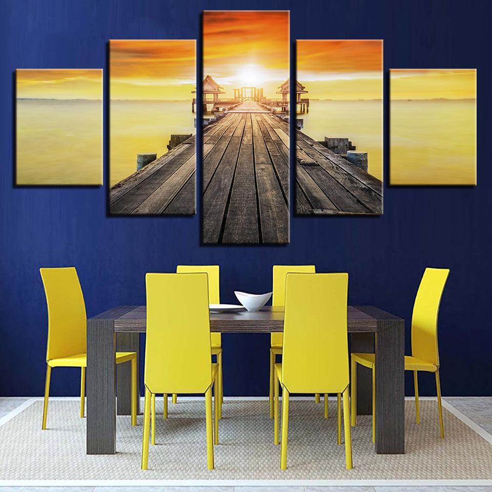 Sunset Lake Landscape 5 Piece HD Multi Panel Canvas Wall Art Frame-Original Frame