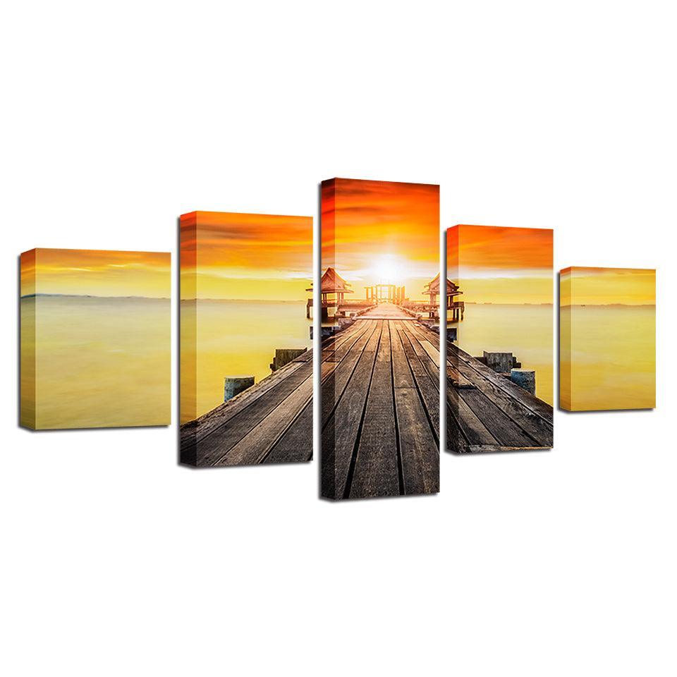 Sunset Lake Landscape 5 Piece HD Multi Panel Canvas Wall Art Frame-Original Frame