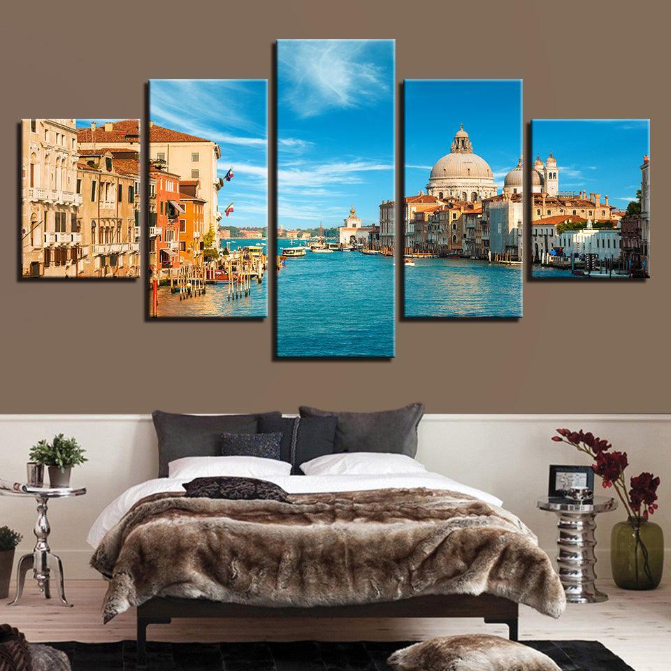 Venice Italy Landscape 5 Piece HD Multi Panel Canvas Wall Art Frame-Original Frame