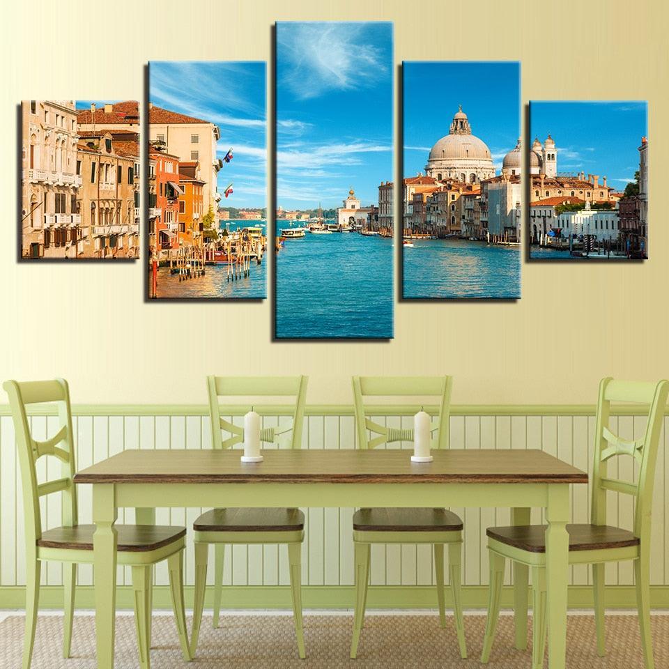 Venice Italy Landscape 5 Piece HD Multi Panel Canvas Wall Art Frame-Original Frame