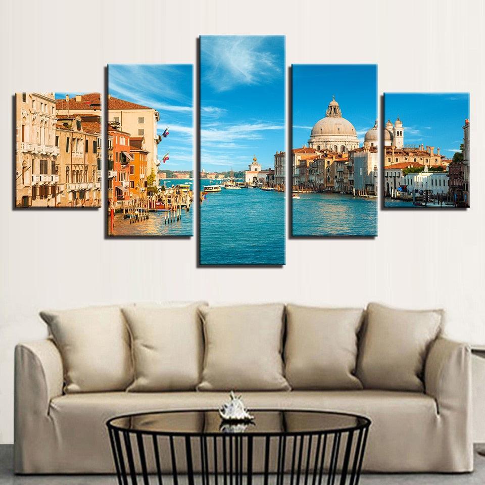 Venice Italy Landscape 5 Piece HD Multi Panel Canvas Wall Art Frame-Original Frame