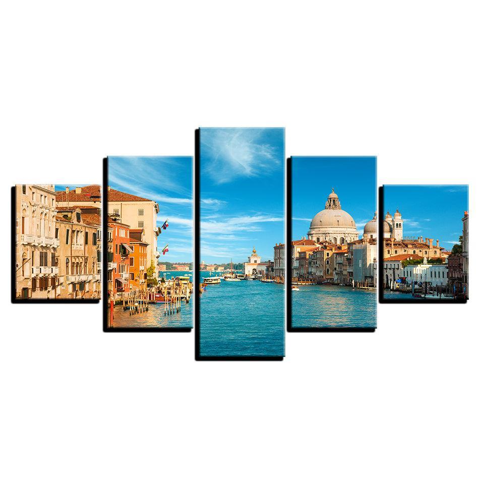 Venice Italy Landscape 5 Piece HD Multi Panel Canvas Wall Art Frame-Original Frame