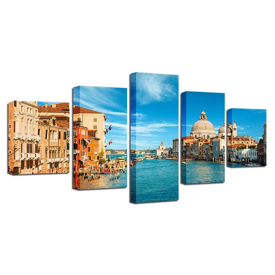 Venice Italy Landscape 5 Piece HD Multi Panel Canvas Wall Art Frame-Original Frame