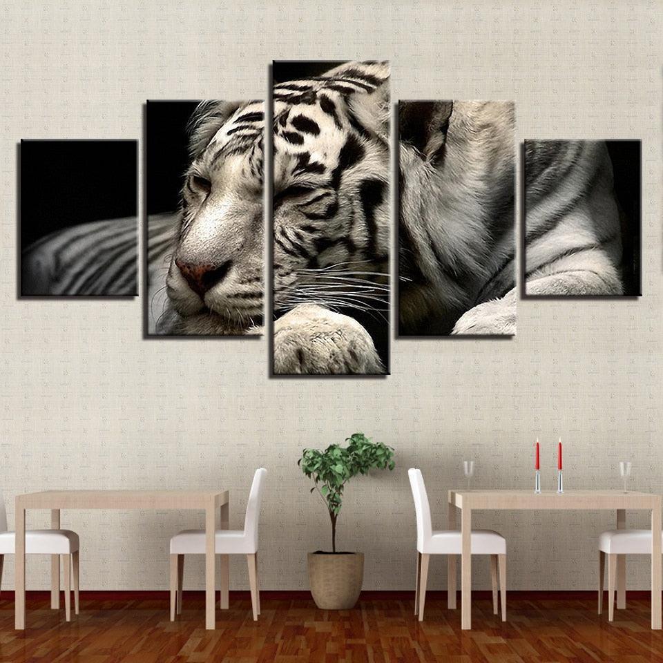 White Tiger 5 Piece HD Multi Panel Canvas Wall Art Frame-Original Frame