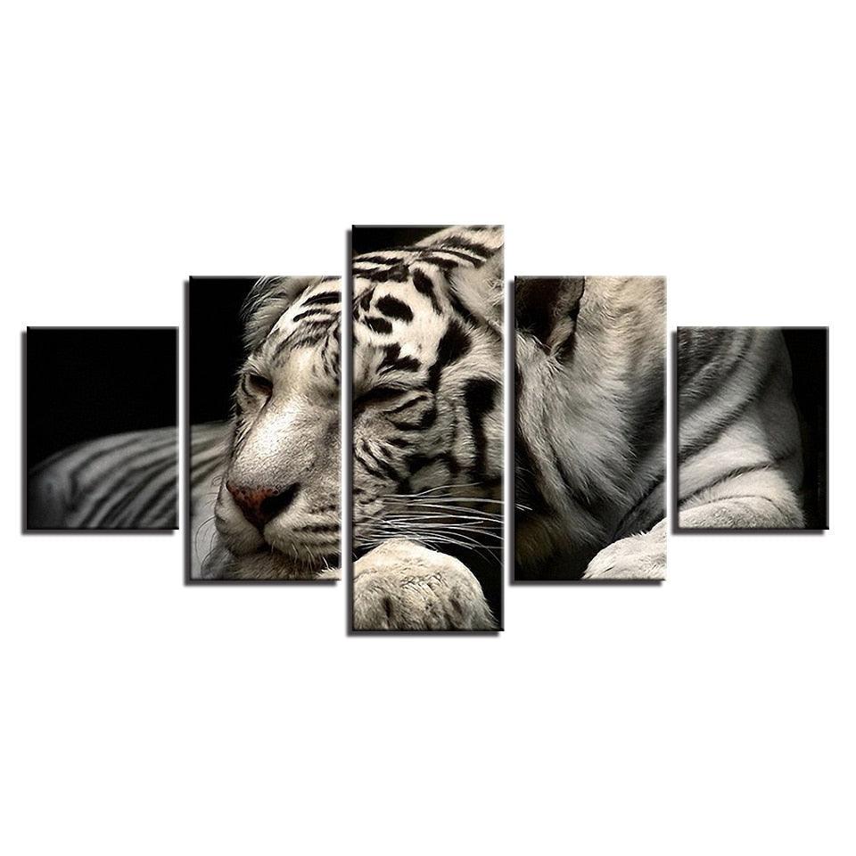 White Tiger 5 Piece HD Multi Panel Canvas Wall Art Frame-Original Frame