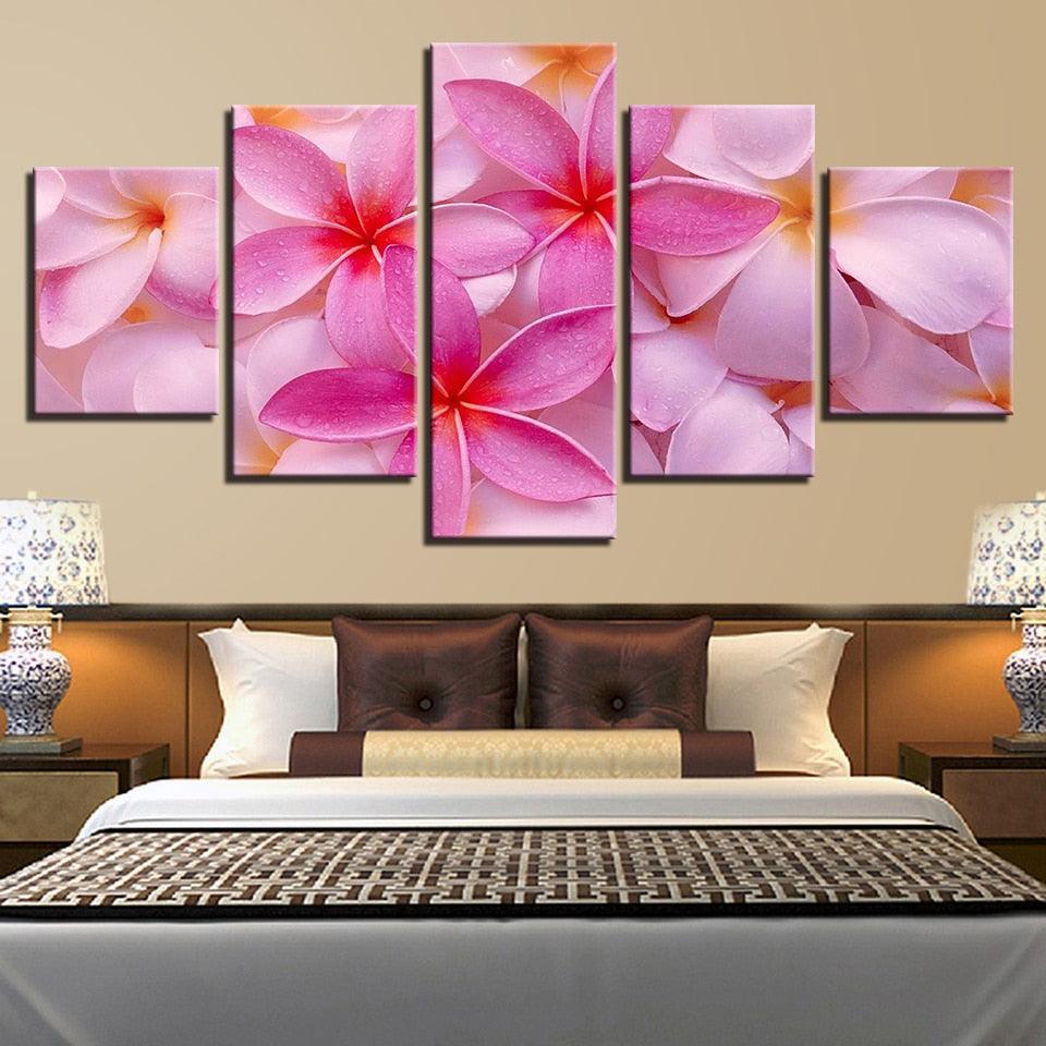 Plumeria Rubra Flowers 5 Piece HD Multi Panel Canvas Wall Art-Original Frame