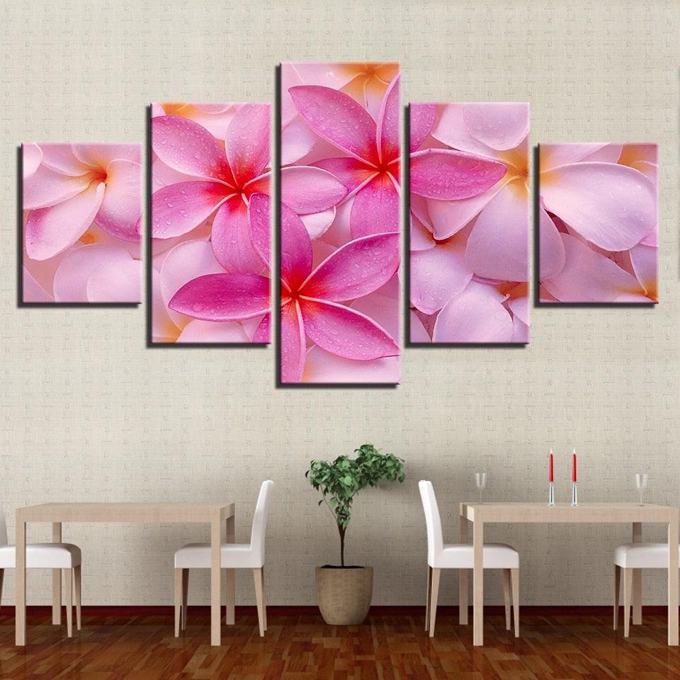 Plumeria Rubra Flowers 5 Piece HD Multi Panel Canvas Wall Art-Original Frame